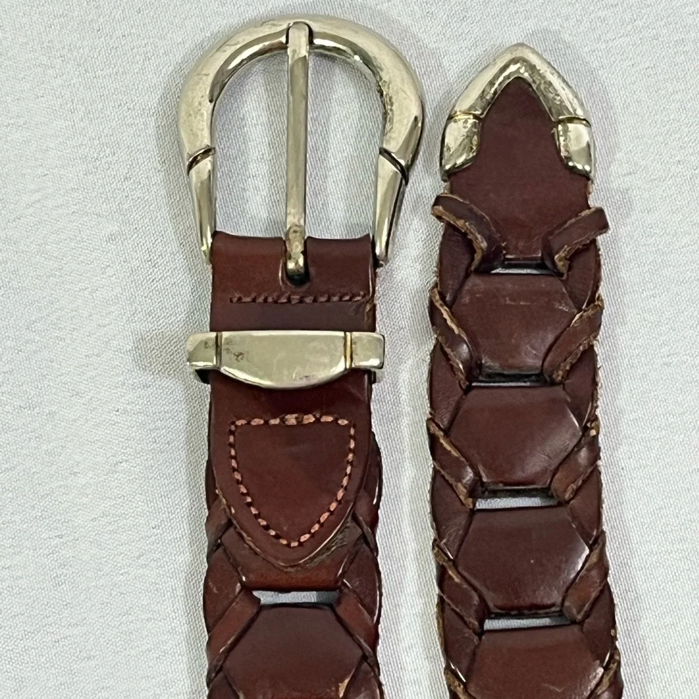Leather Belt 36 Woven Brown Full Grain Cowhide Made in Argentina